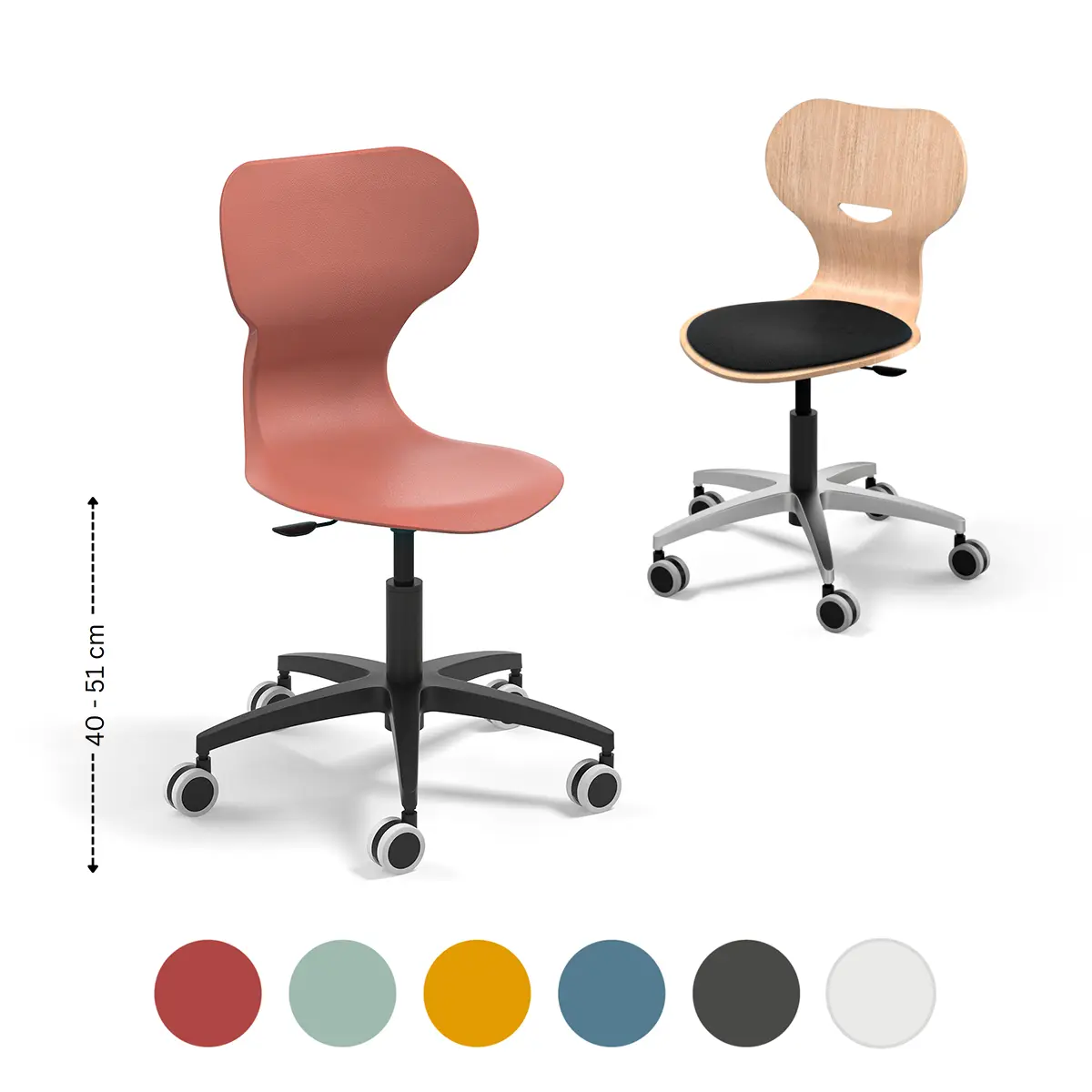 Ergonomischer Schulstuhl höhenverstellbar 40-51 cm mit Lordosenstütze.