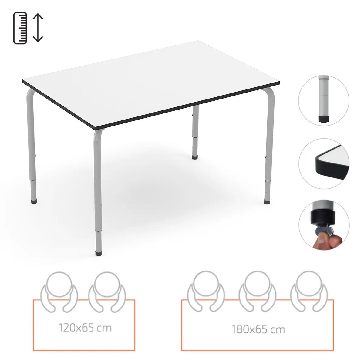 Höhenverstellbarer Schultisch mit 7-facher Verstellmöglichkeit für individuelle Anpassung.