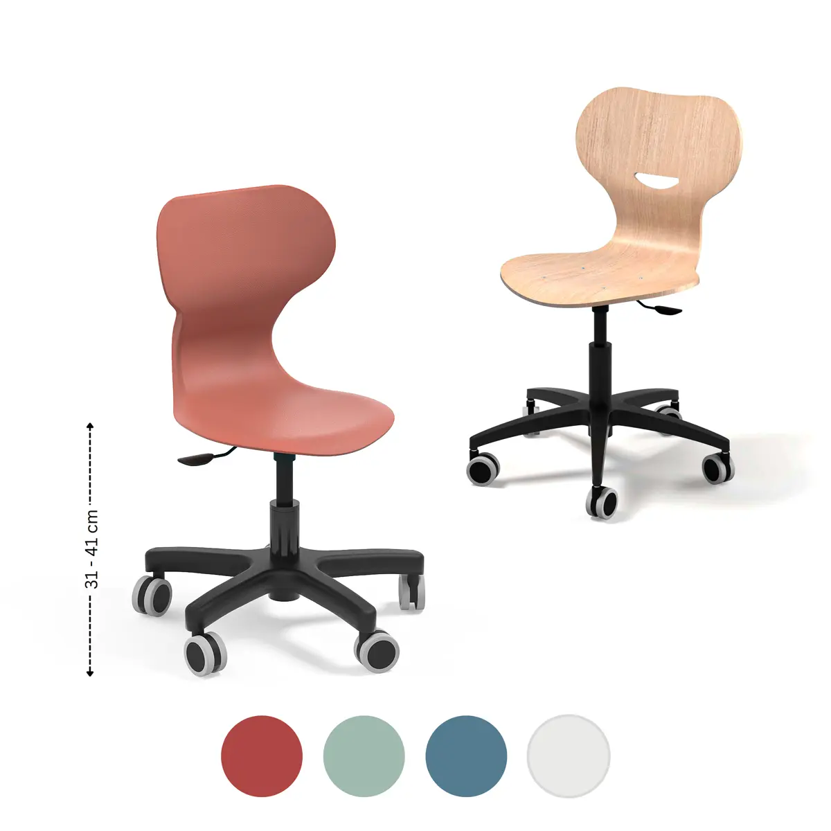 Höhenverstellbarer Kinder-Drehstuhl mit Lordosenstütze für ergonomisches Sitzen.