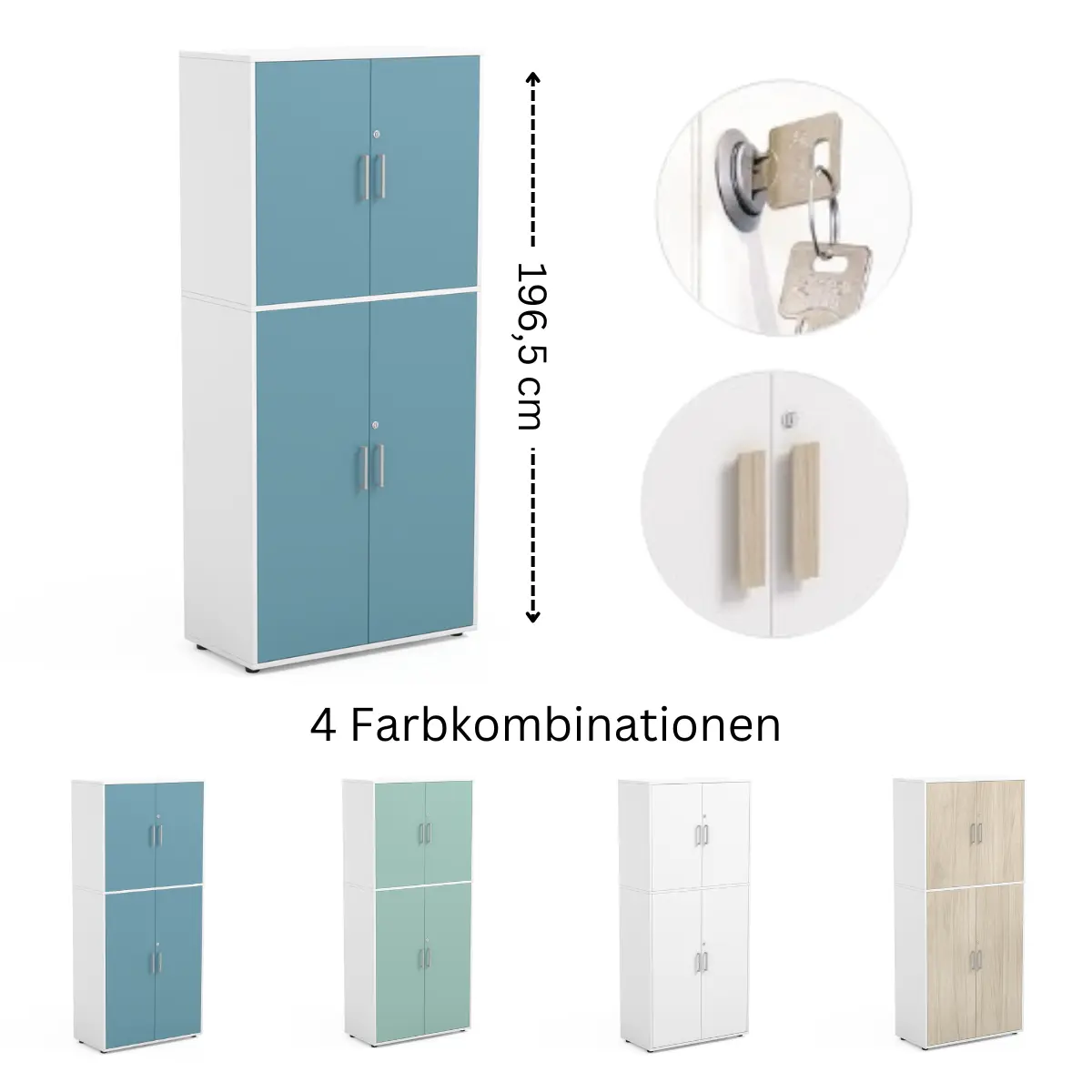 Abschließbarer Klassenzimmerschrank in verschiedenen Farbausführungen.