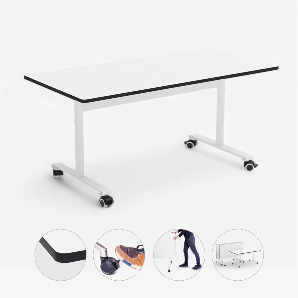 Mobiler Klapptisch mit Schwerlastrollen und Bremsen für Schulen und Bildungseinrichtungen sowie Büro