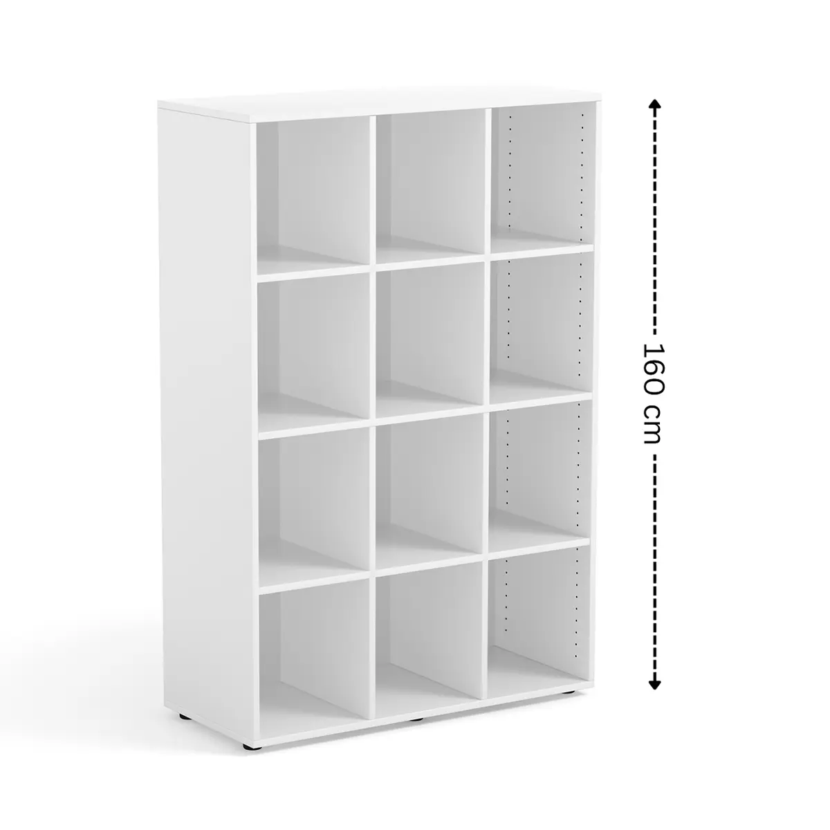 Raumteiler Regal mit 12 flexiblen Fächern in Holzoptik.
