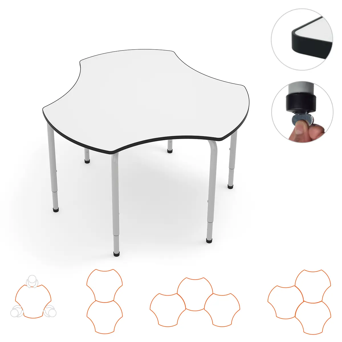 Höhenverstellbarer Schüler-Gruppentisch für kollaboratives Arbeiten im Unterricht.