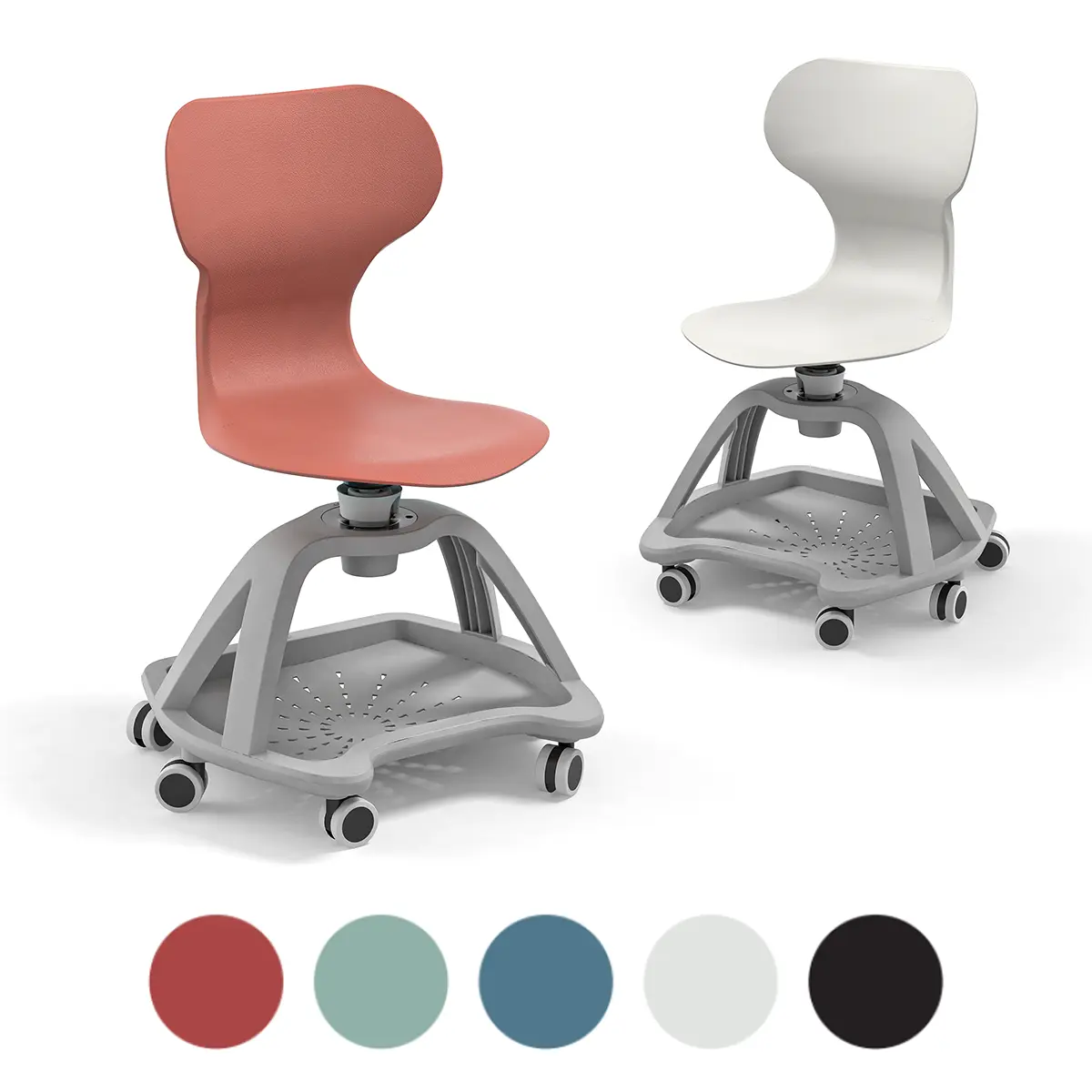 Schülerstuhl mit einer drehbaren Sitzfläche - Lordosenstütze - 6 Rollen und Ablagefach