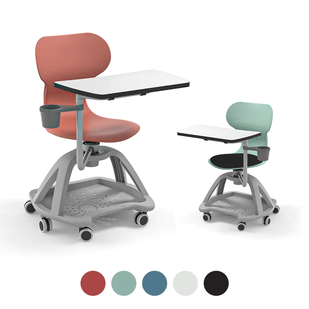 Schülerstuhl mit schwenkbarem Tisch für flexibles Lernen.