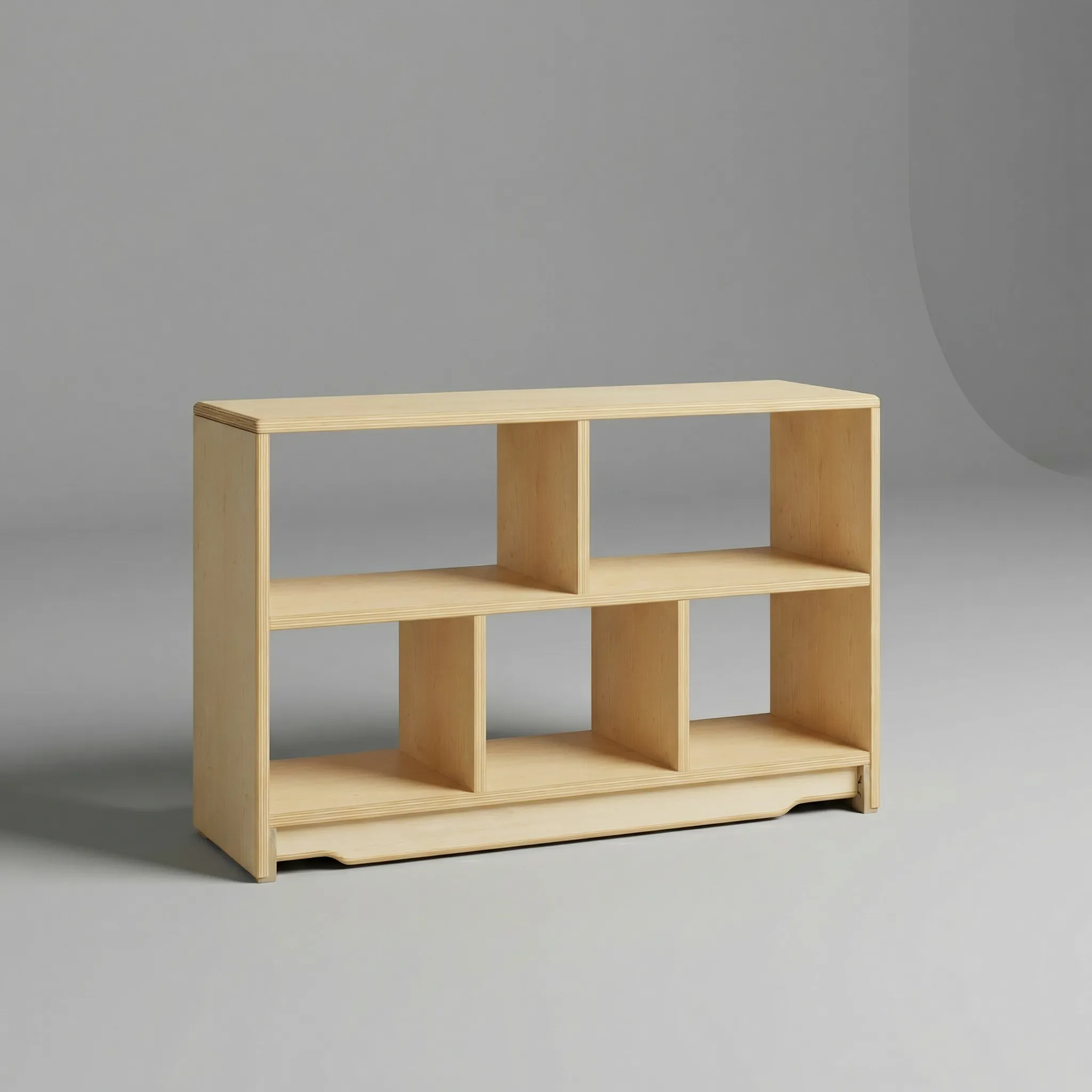Offenes Aufbewahrungsregal aus Birkensperrholz mit 5 Fächern und abgerundeten Kanten – seitliche Ansicht mit sichtbarer Multiplex-Optik